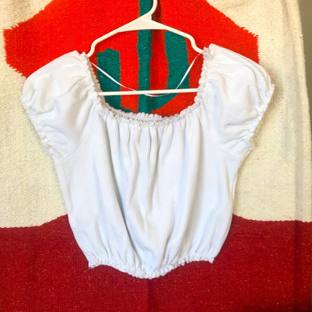Off the shoulder white crop top.